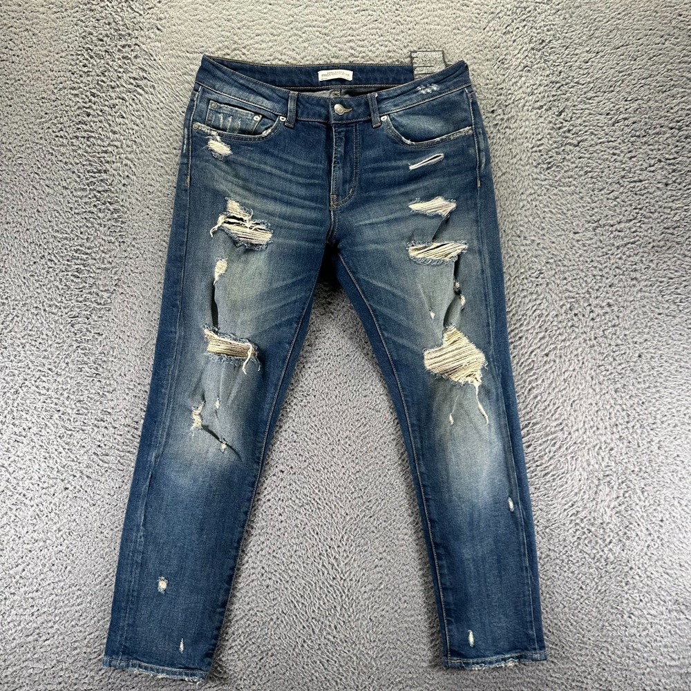 Zara Jeans Women's 0 Blue Cotton Denim Skinny Distressed Faded Workwear Stretch